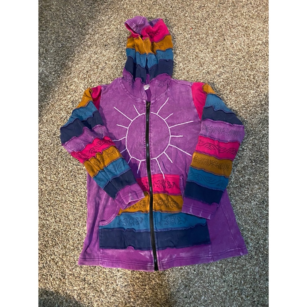 Colorful Striped Hoodie with Sun Design